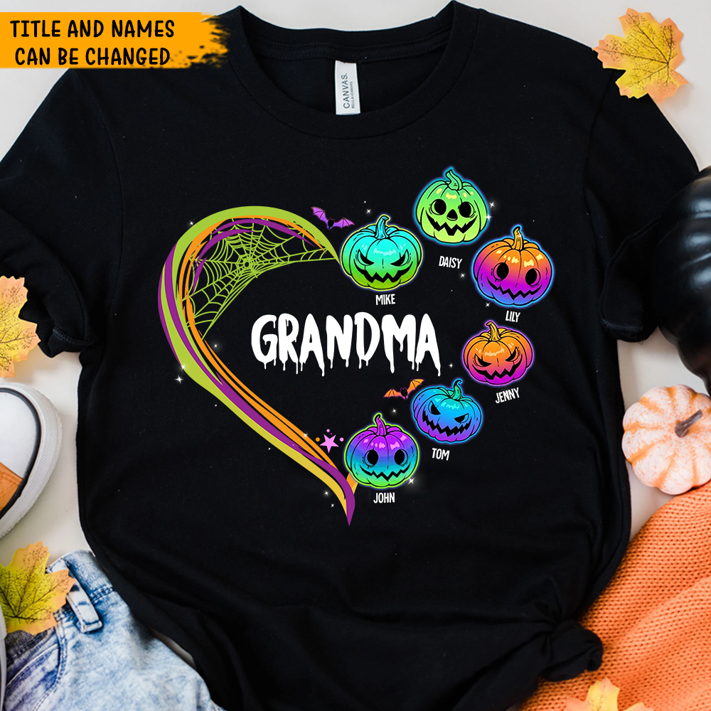 Personalize Heart Pumpkin Mom Grandma Halloween T-shirt, Gift for Grandma CustomCat