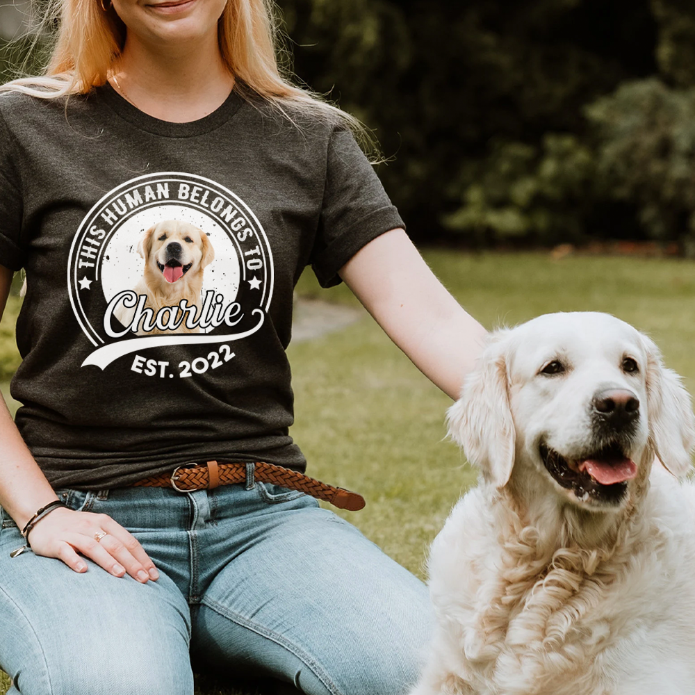 This Human Belongs To With Dog Photo Shirt, Gift for Dog Lovers