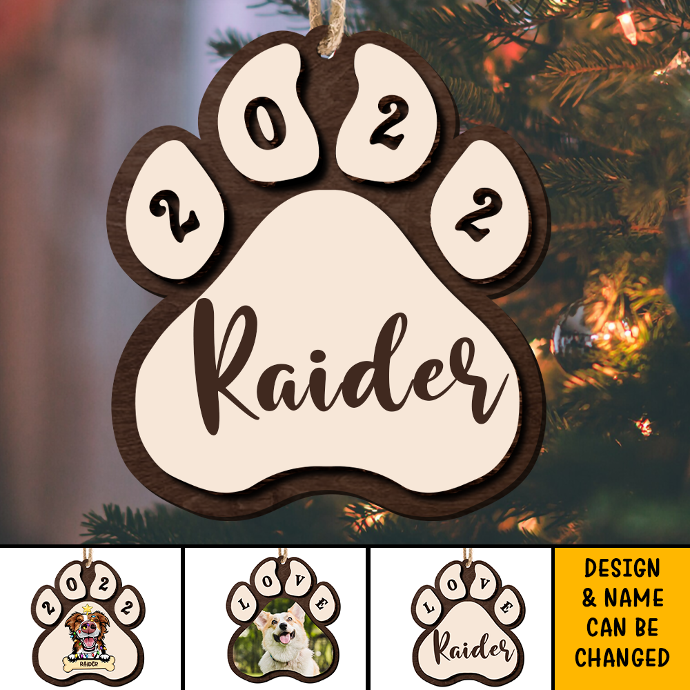 Personalized Paw Shaped 2 Layered Wood Christmas Ornament, Dog Lovers Gift DUNG-DIEP