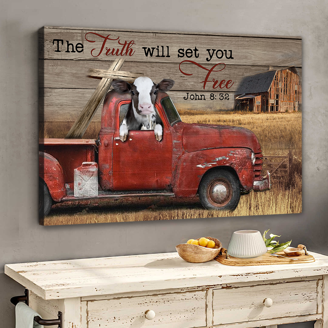 The Truth Will Set You Free Cow Canvas Wall Art - For Cow Lover ,For Animal Lover, For Religion