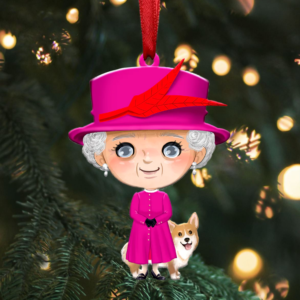 Queen Elizabeth II with Corgi - Christmas Ornament - QEL2