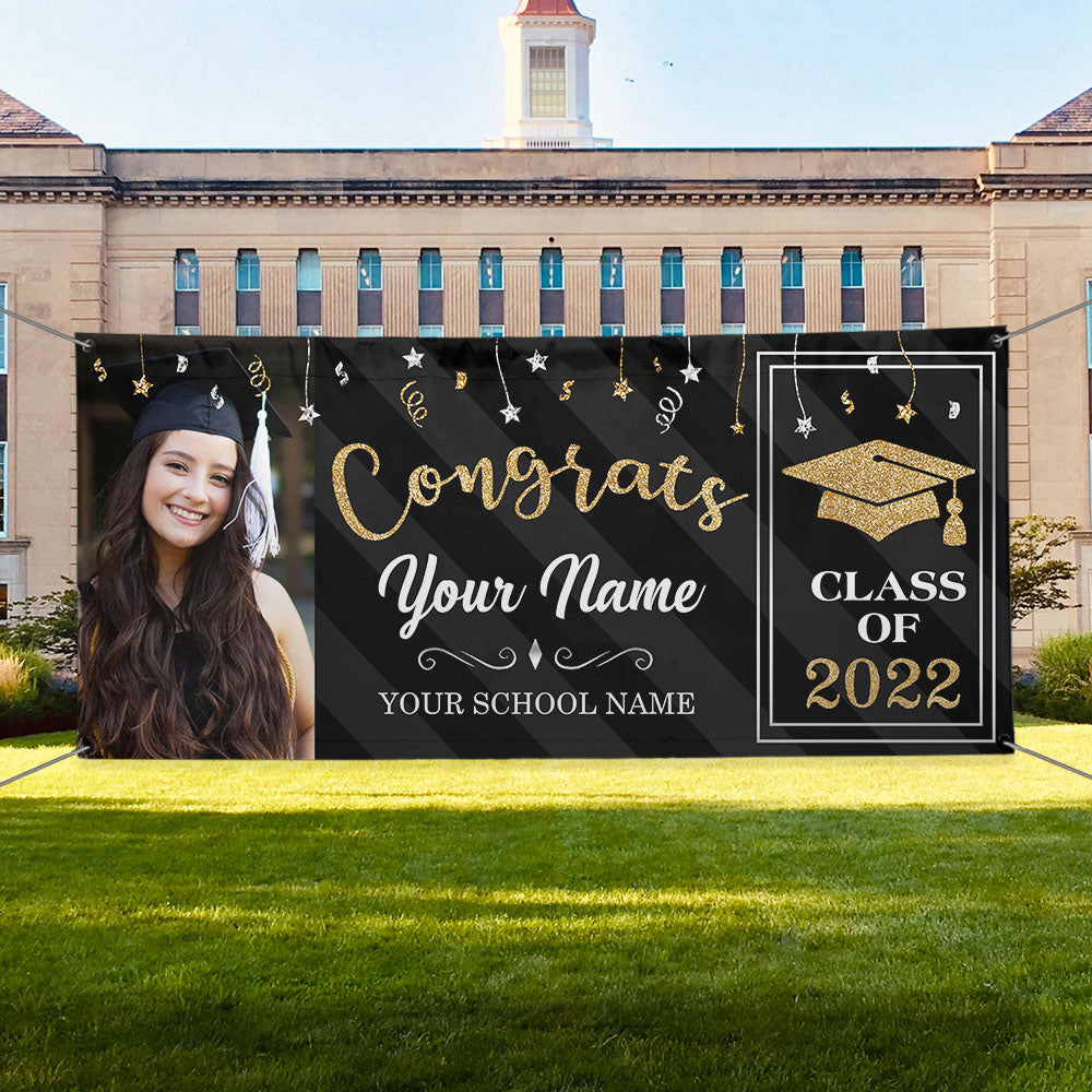 Congrats Photo Graduation Banner , Glitter Banner