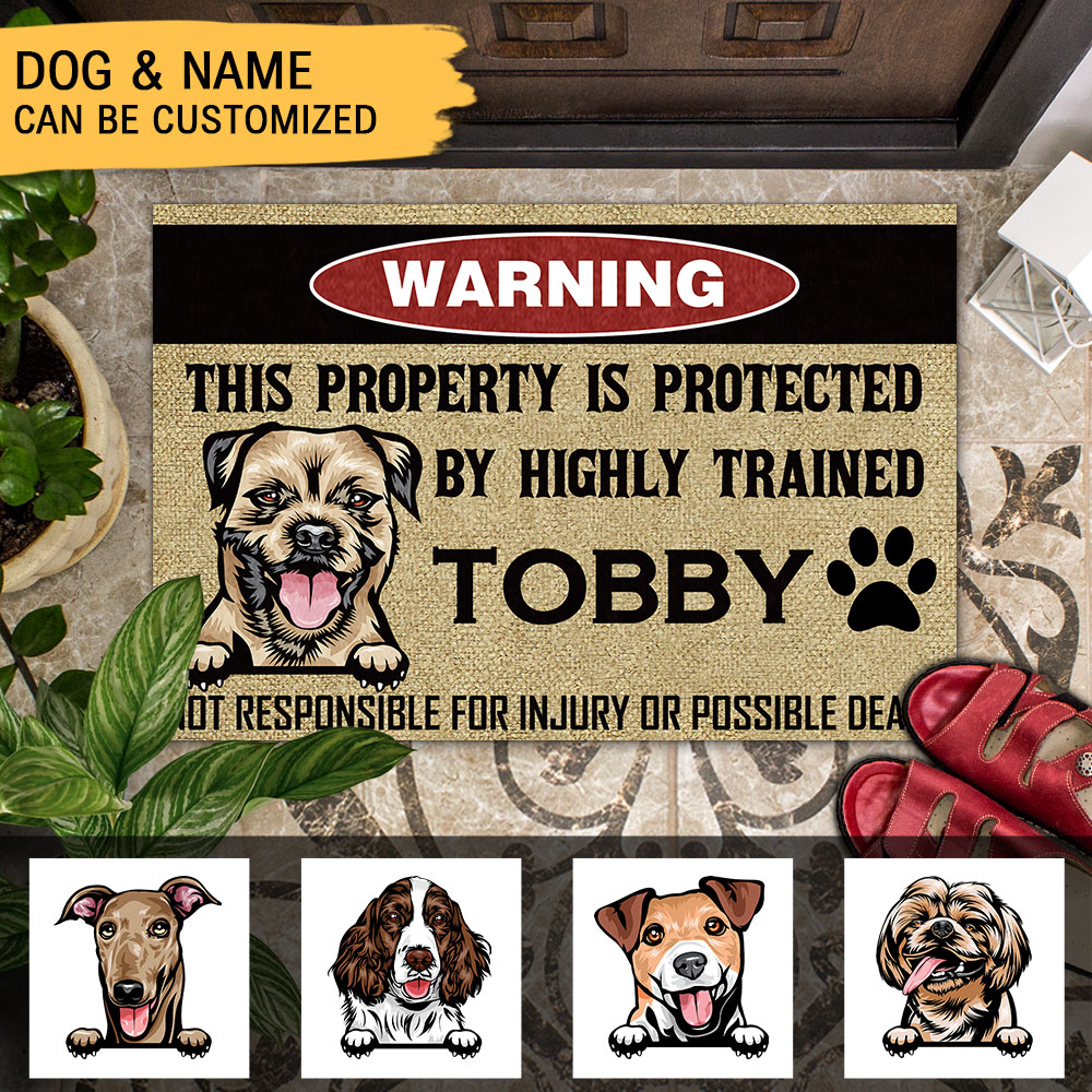 This Property Is Protected By Highly Trained Dog - Funny Dog Doormat - Jonxifon