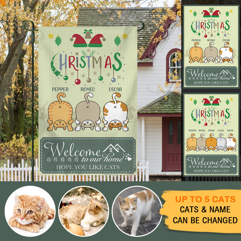 Welcome To Our Home- Personalized Christmas Garden Cat Flag - Jonxifon