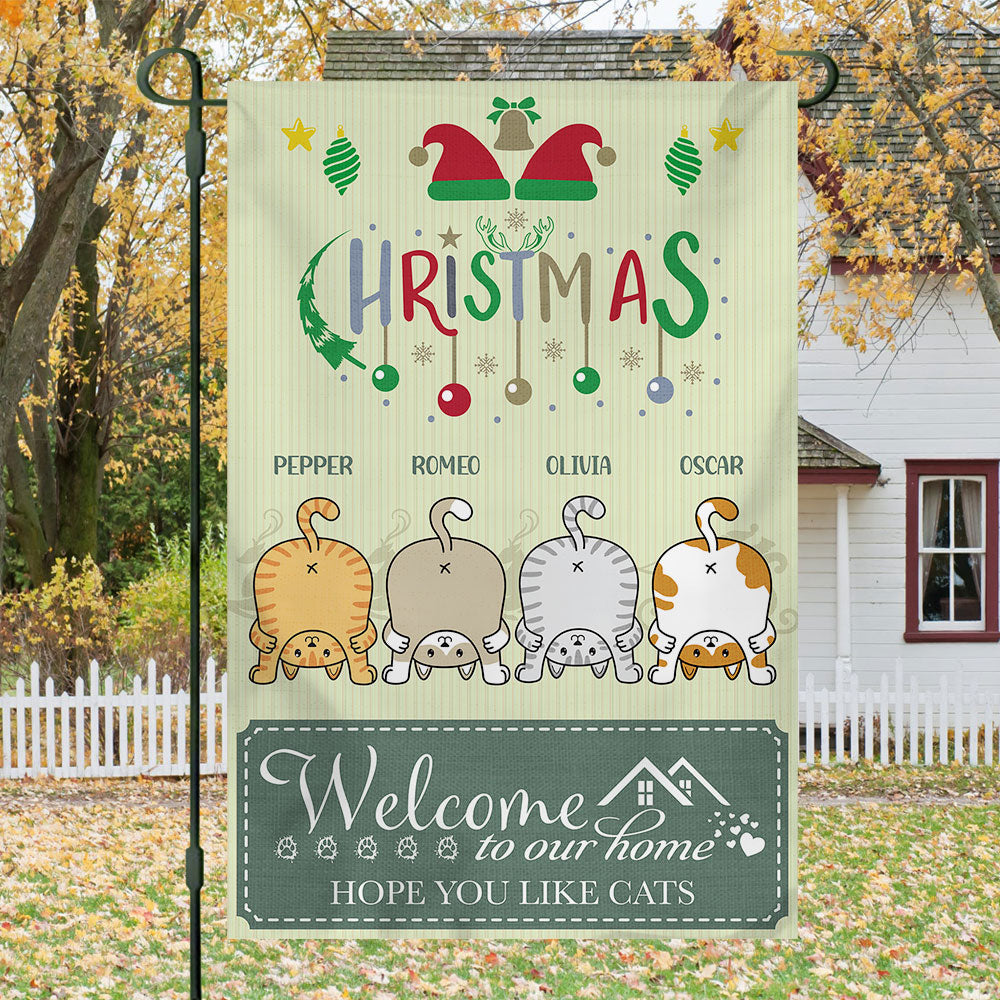 Welcome To Our Home- Personalized Christmas Garden Cat Flag - Jonxifon