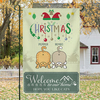 Thumbnail for Welcome To Our Home- Personalized Christmas Garden Cat Flag - Jonxifon