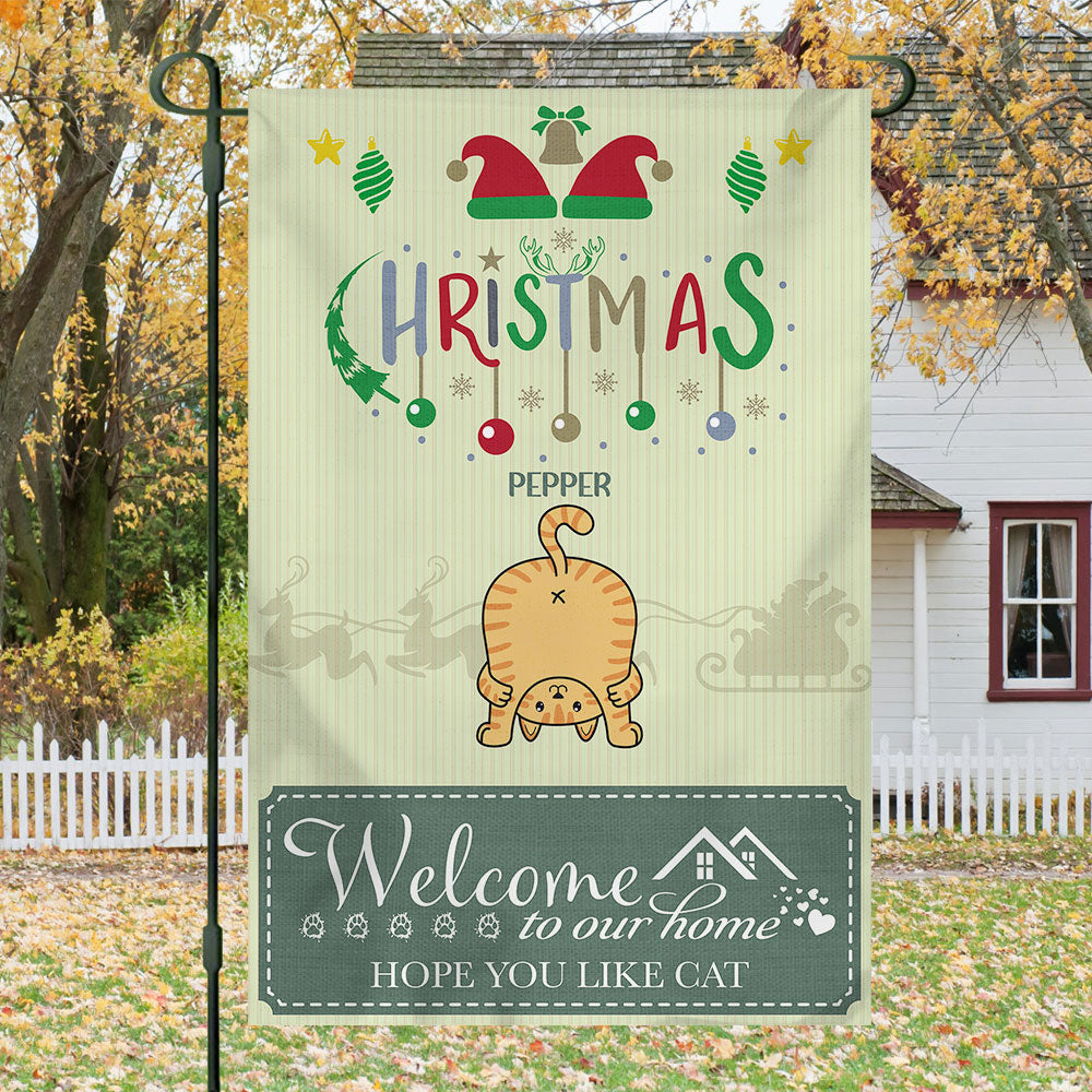 Welcome To Our Home- Personalized Christmas Garden Cat Flag - Jonxifon