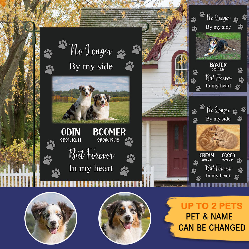 Gift For Loss Of A Pet-No Longer by my side-Personalized Custom Pet Photo Memorial Garden Flag - Jonxifon