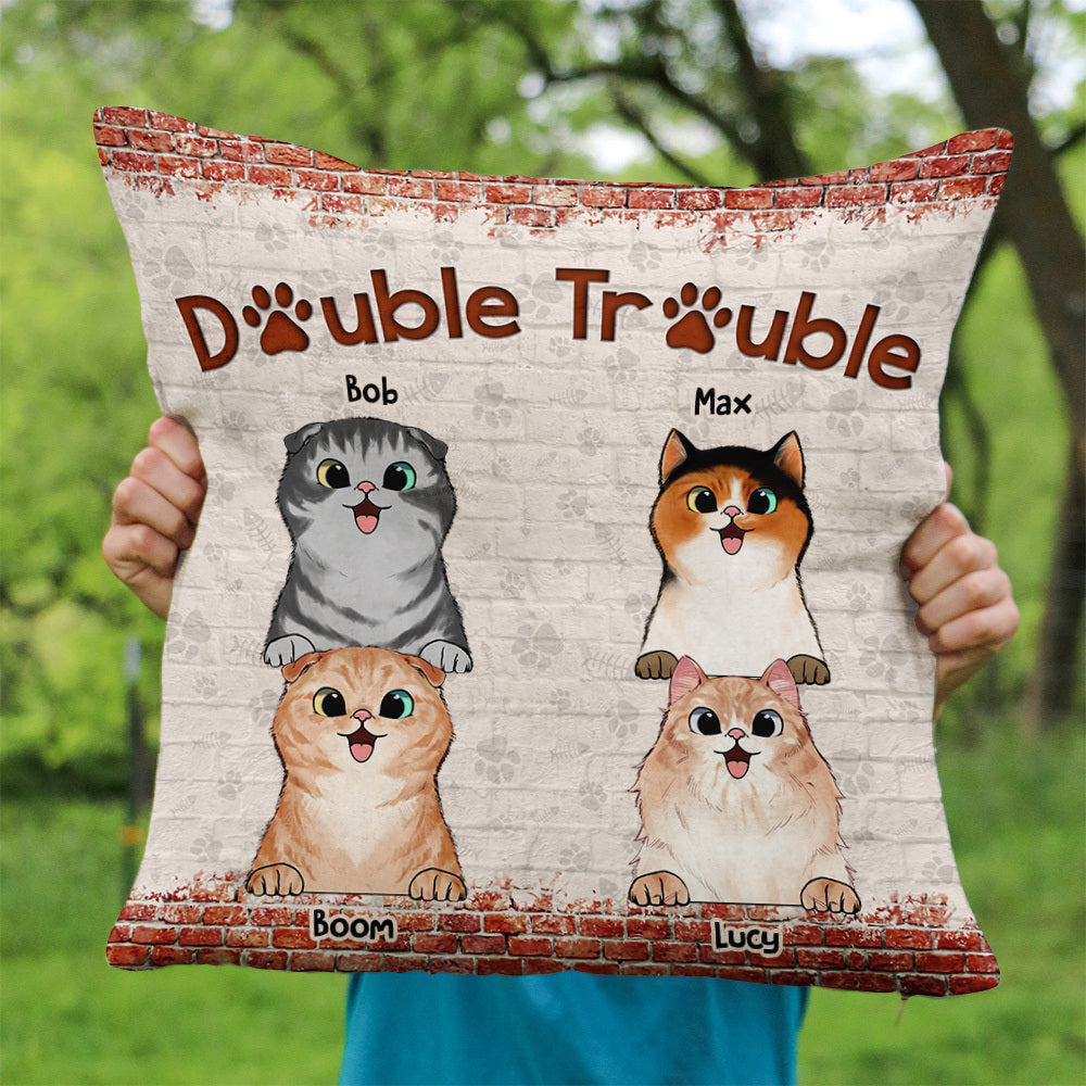 Personalized Double Trouble Dog Cat Pillow, Gift For Pet Lovers