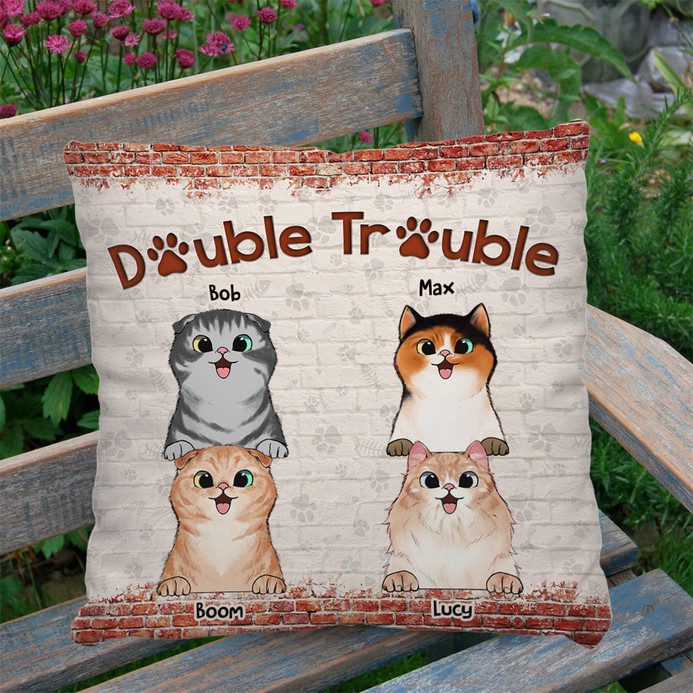 Personalized Double Trouble Dog Cat Pillow, Gift For Pet Lovers