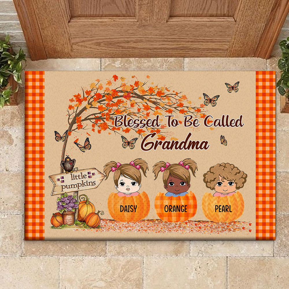 Personalized Welcome To Grandma's Little Pumpkins Fall Doormat, Dog Lover Gift CHI-YEN