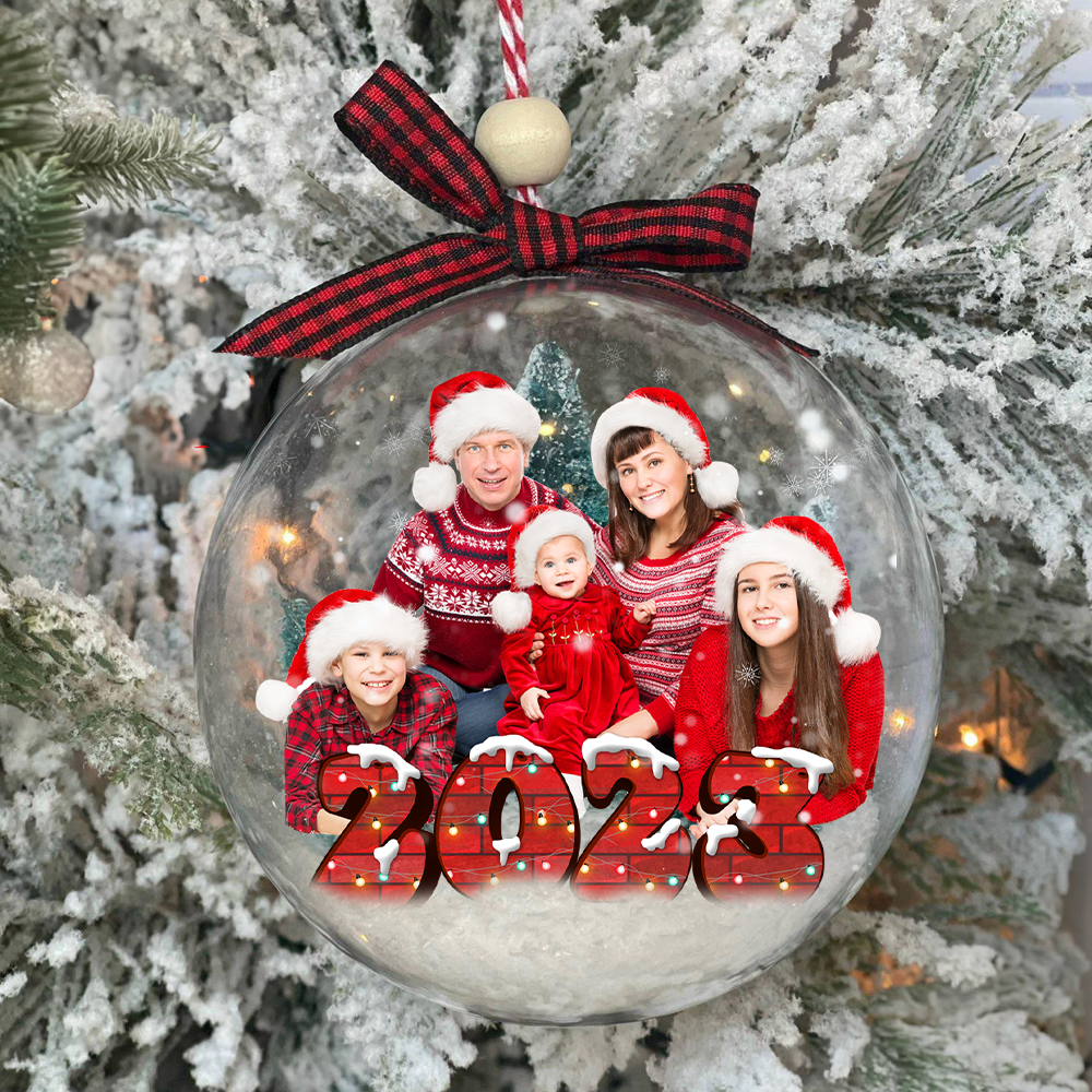 Personalized 3D Acrylic Ball Ornament - Christmas Gift For Family - 2023 Family Photo