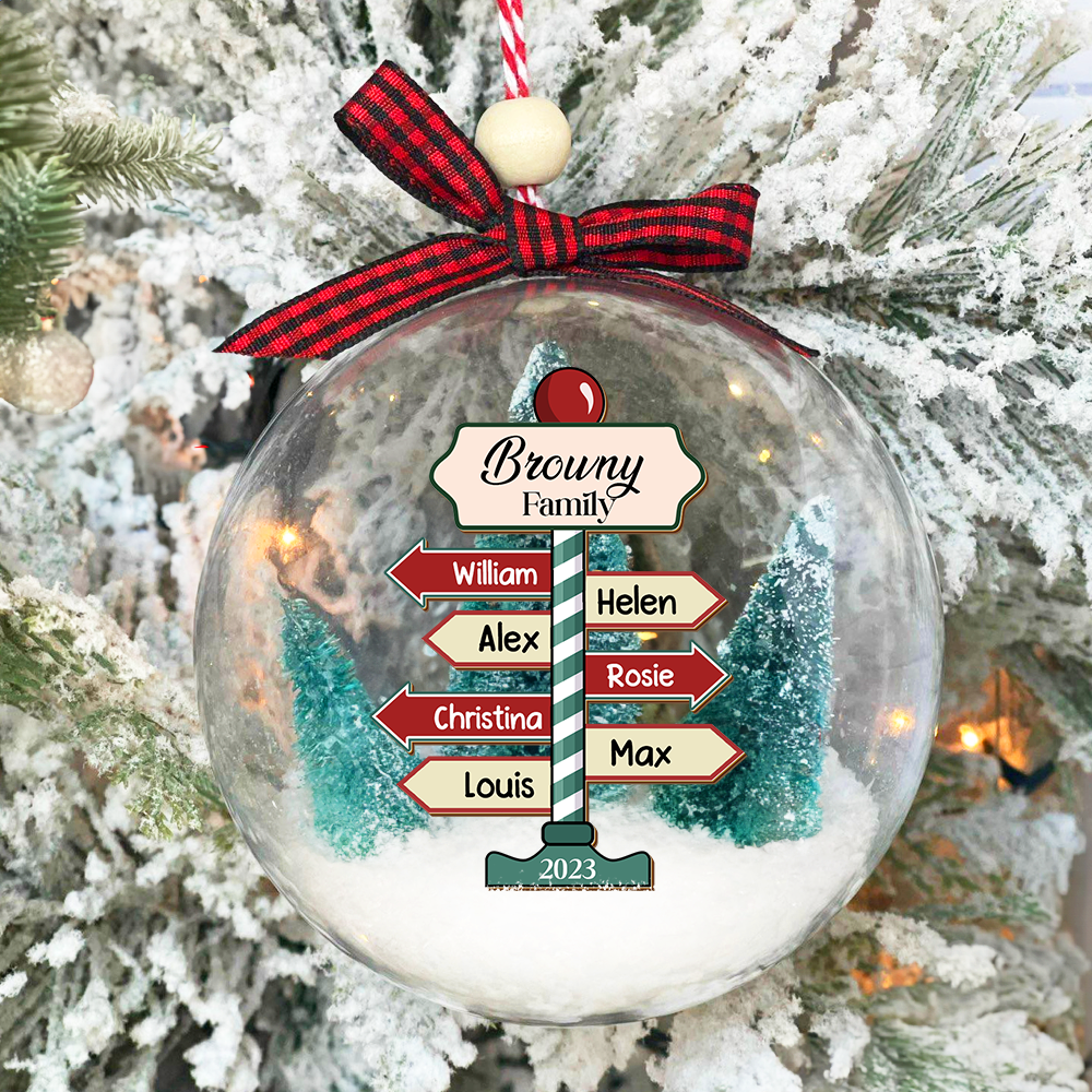 Personalized 3D Acrylic Ball Ornament - Christmas Gift For Family - Family Name Signboard with Snow