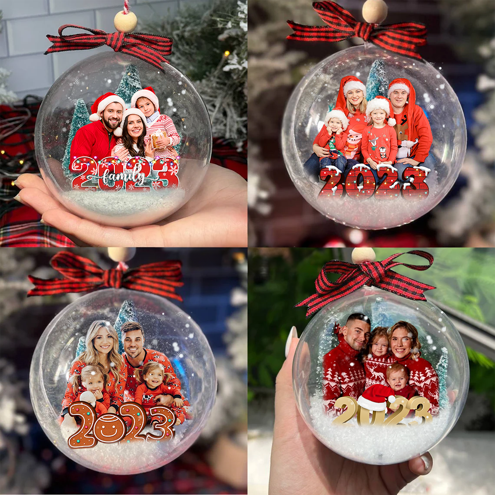 Personalized 3D Acrylic Ball Ornament - Christmas Gift For Family - 2023 Family Photo