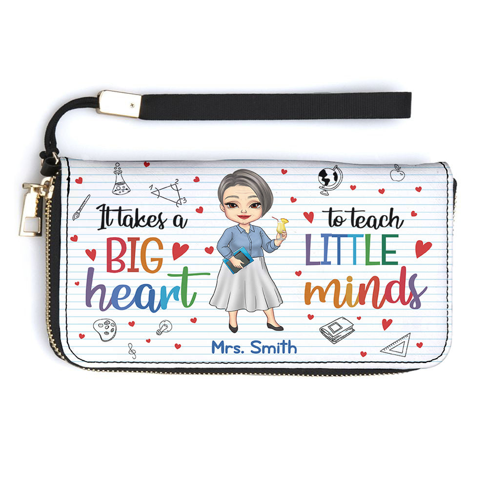 Personalized Big Heart To Teach Little Minds Clutch Long Handbag, Gift For Teacher