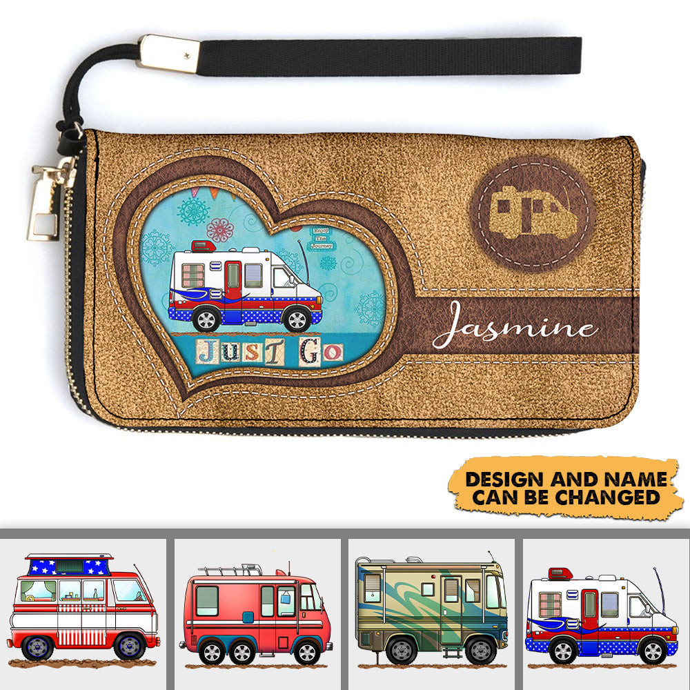 Personalized Name Camping Travel Clutch Long Handbag, Gift For Camping Lover JonxiFon