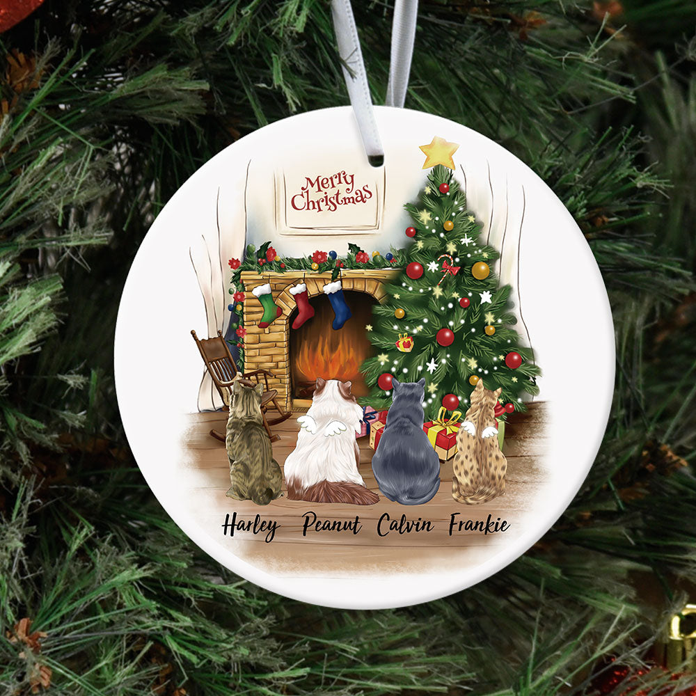 Fluffy Cat Memorial - Personalized Christmas Decorative Ornament JonxiFon