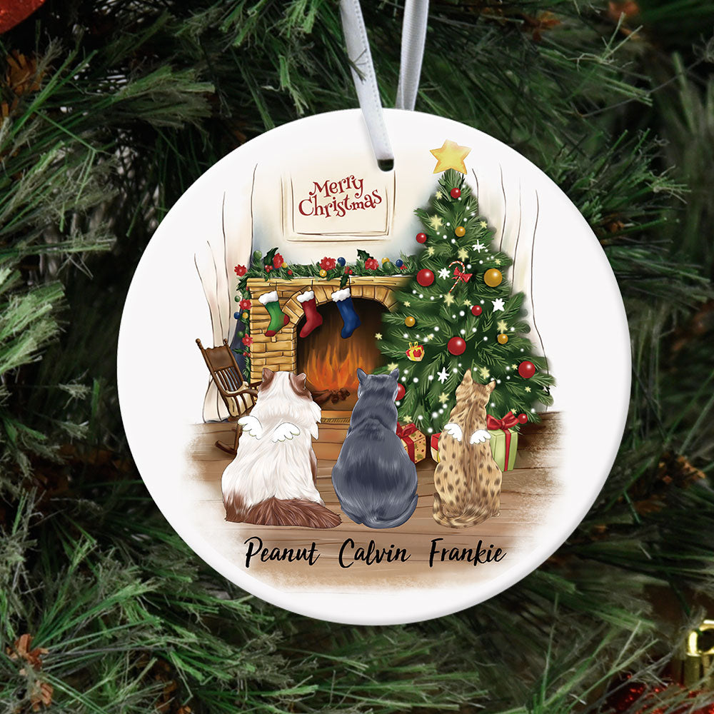 Fluffy Cat Memorial - Personalized Christmas Decorative Ornament JonxiFon