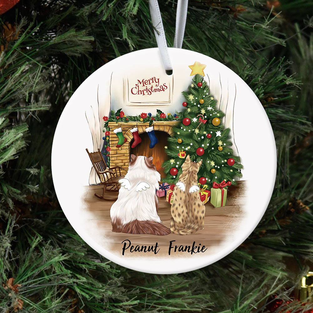 Fluffy Cat Memorial - Personalized Christmas Decorative Ornament JonxiFon