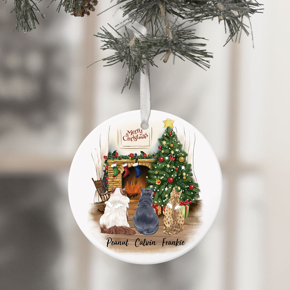 Fluffy Cat Memorial - Personalized Christmas Decorative Ornament JonxiFon