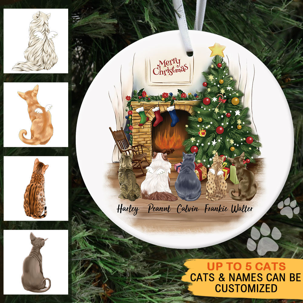 Fluffy Cat Memorial - Personalized Christmas Decorative Ornament JonxiFon