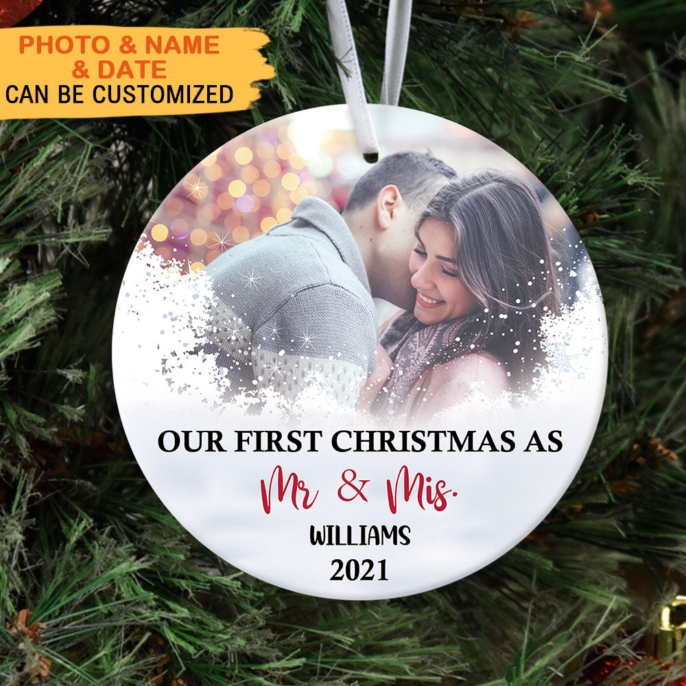 Our First Christmas Couple, Personalized Christmas Ornaments, Custom Photo Gift - Jonxifon