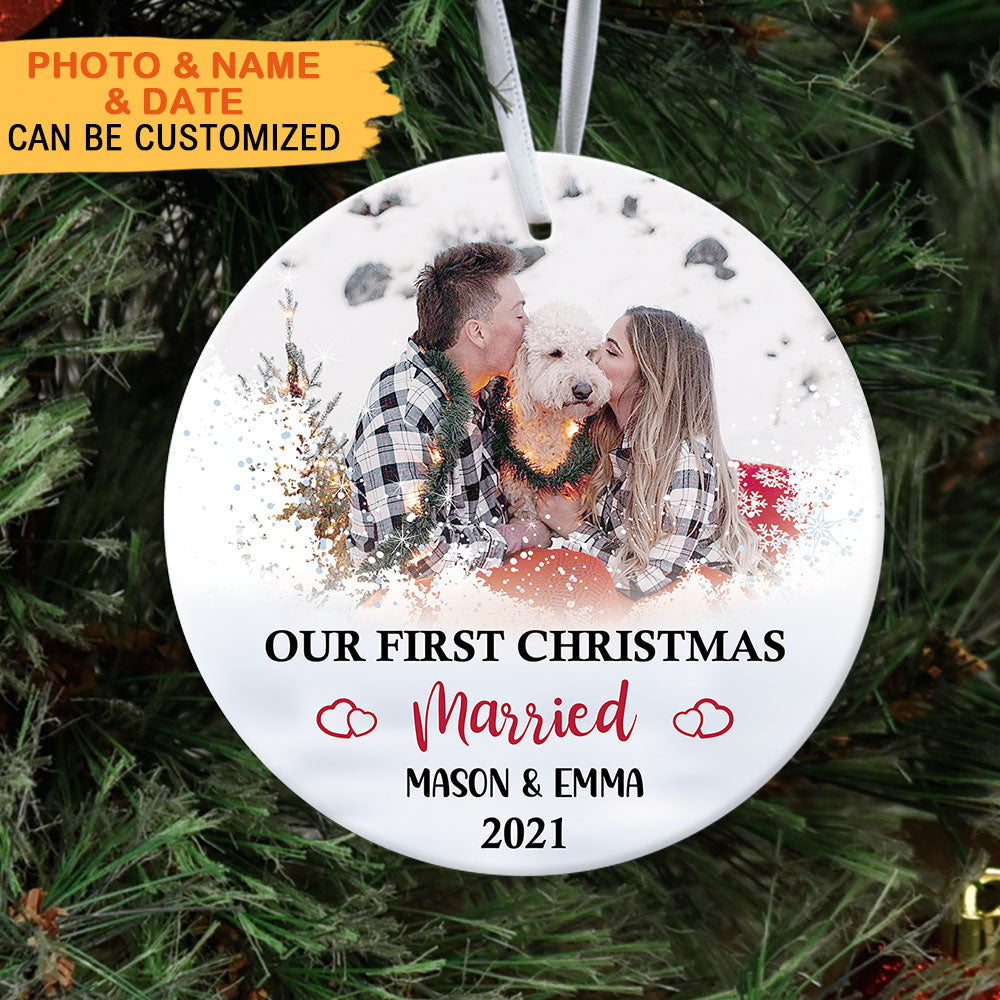 Our First Christmas Couple, Personalized Christmas Ornaments, Custom Photo Gift - Jonxifon