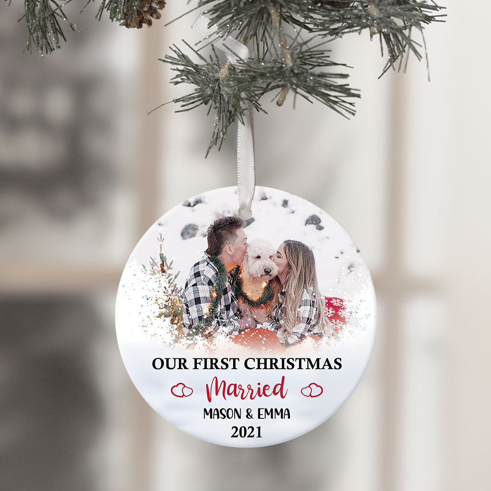 Our First Christmas Couple, Personalized Christmas Ornaments, Custom Photo Gift - Jonxifon