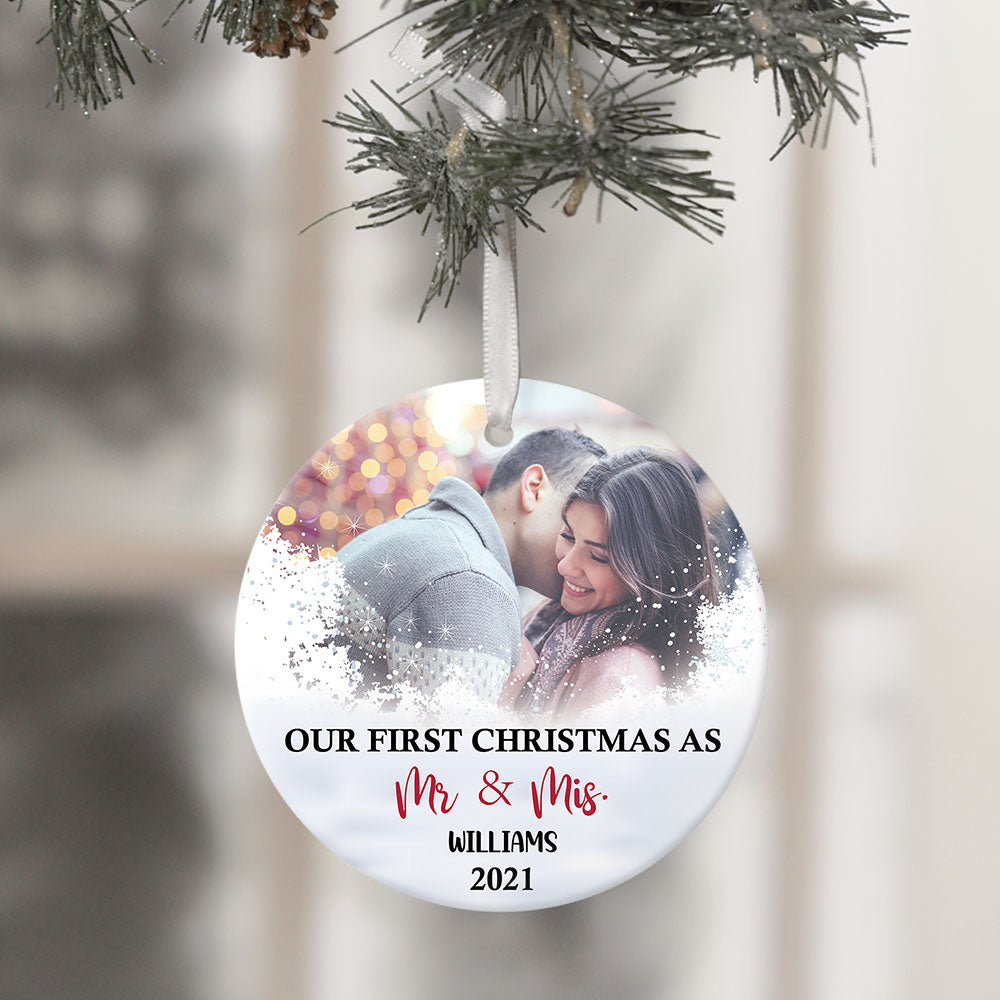 Our First Christmas Couple, Personalized Christmas Ornaments, Custom Photo Gift - Jonxifon