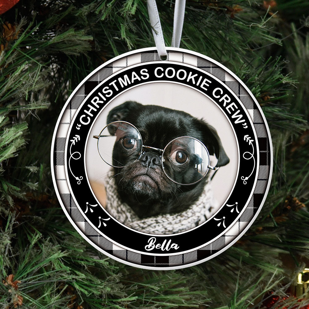 Merry Woofmas - Christmas Cookie Crew - Upload Pet Photo - Personalized Round Ornament - Jonxifon