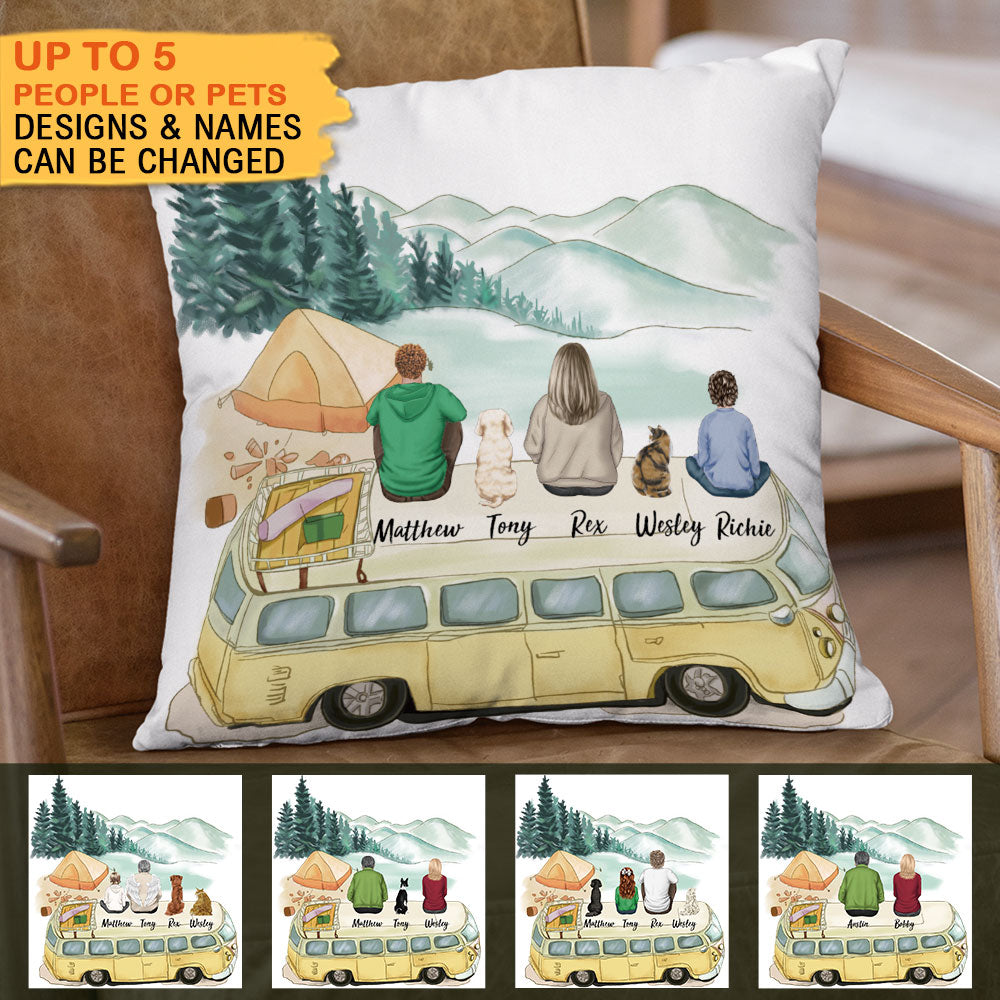 Fluffy Family Gifts Throw Pillow - Personalized Pillow - Camping - Jonxifon