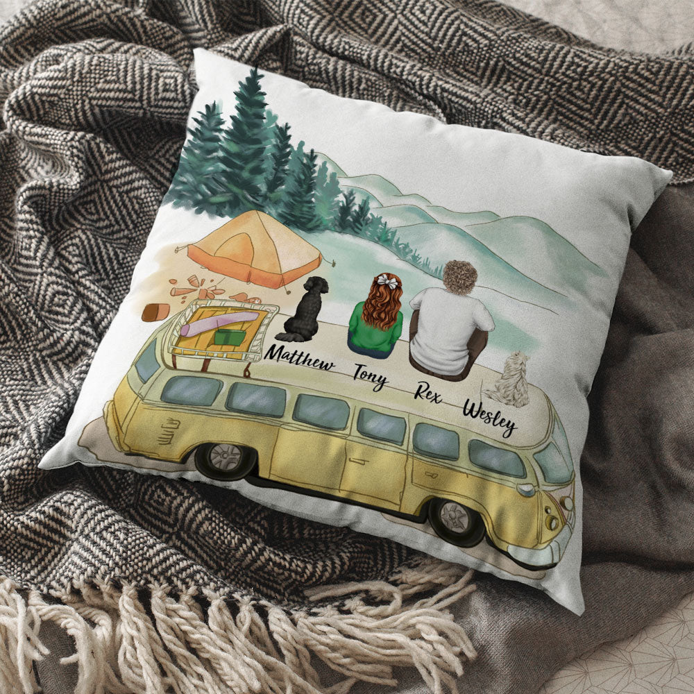 Fluffy Family Gifts Throw Pillow - Personalized Pillow - Camping - Jonxifon