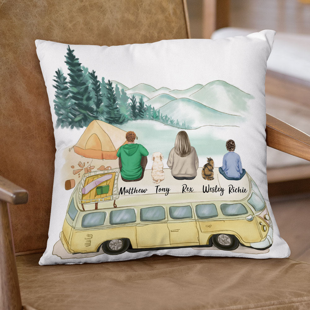 Fluffy Family Gifts Throw Pillow - Personalized Pillow - Camping - Jonxifon