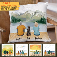 Thumbnail for Fluffy Family Gifts Throw Pillow - Personalized Pillow - Beach & Wooden Dock - Jonxifon