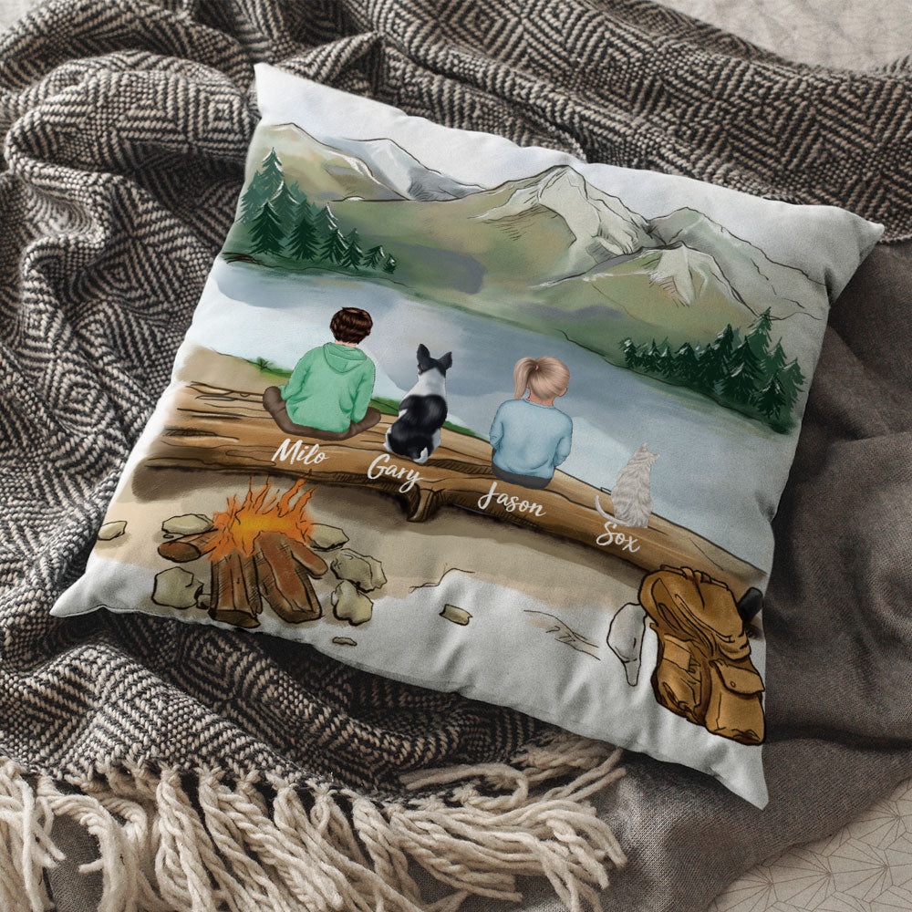 Fluffy Family Gifts Throw Pillow - Personalized Pillow - Hiking - Jonxifon