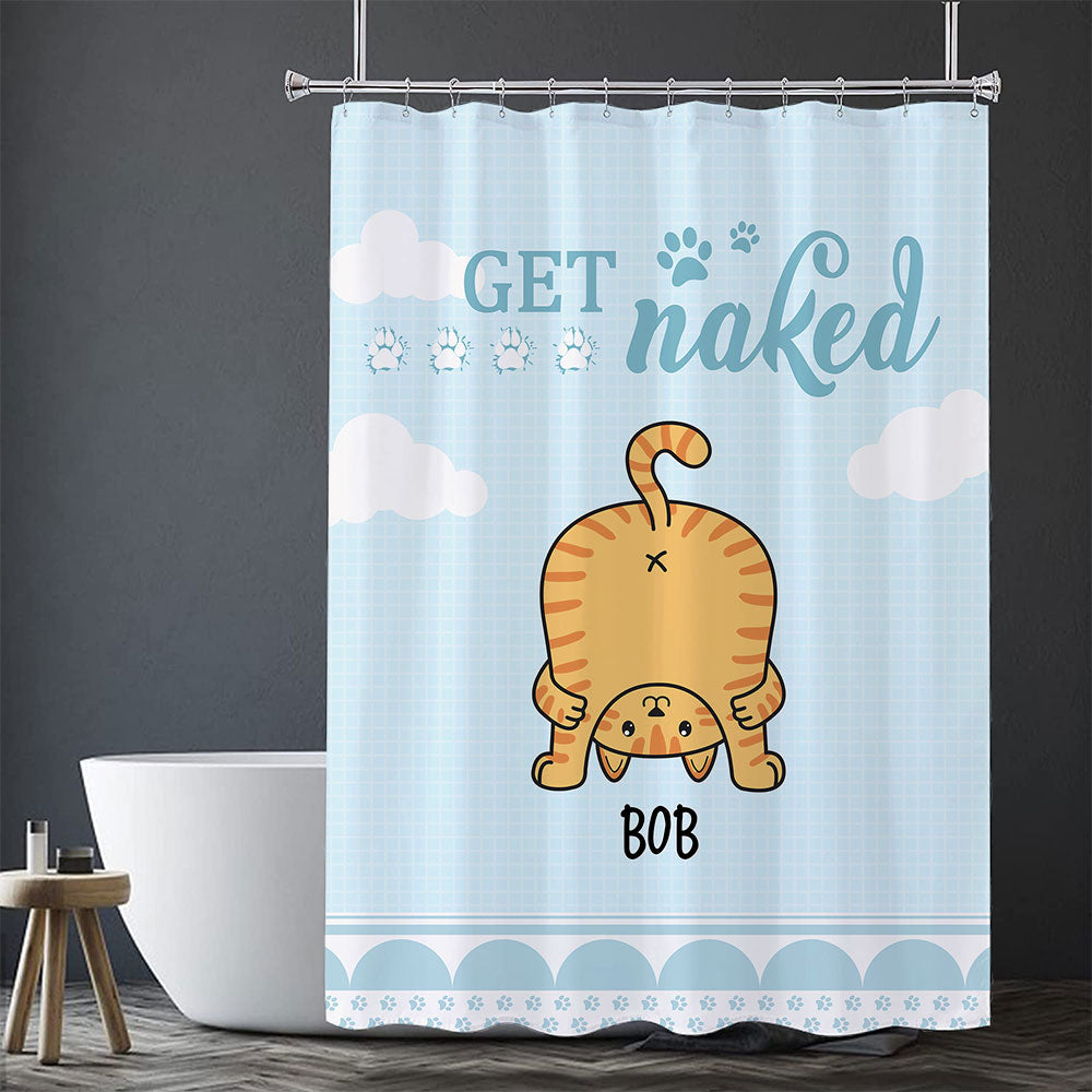 Get Naked -Personalized Cat Shower Curtain, Bathroom Decor, Gift For Kids - Jonxifon