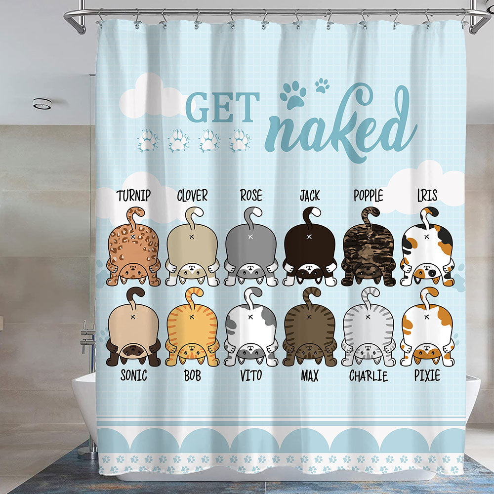 Get Naked -Personalized Cat Shower Curtain, Bathroom Decor, Gift For Kids - Jonxifon