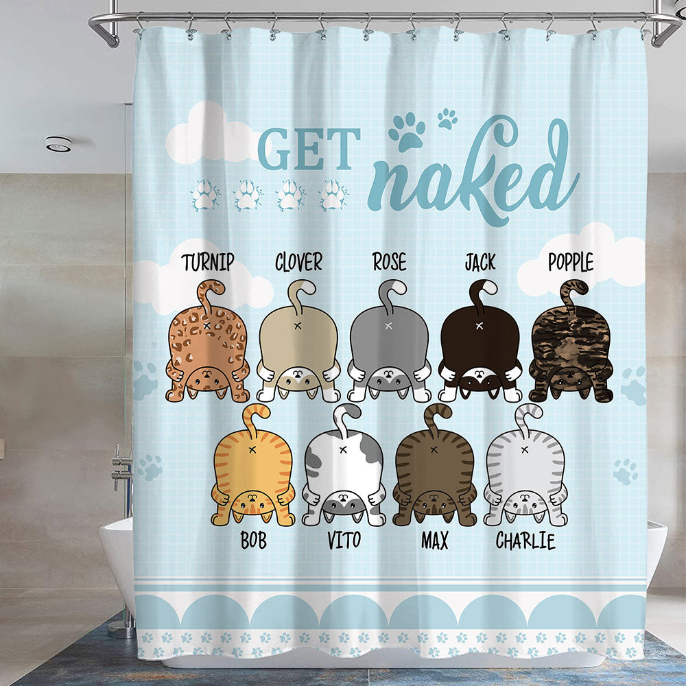 Get Naked -Personalized Cat Shower Curtain, Bathroom Decor, Gift For Kids - Jonxifon