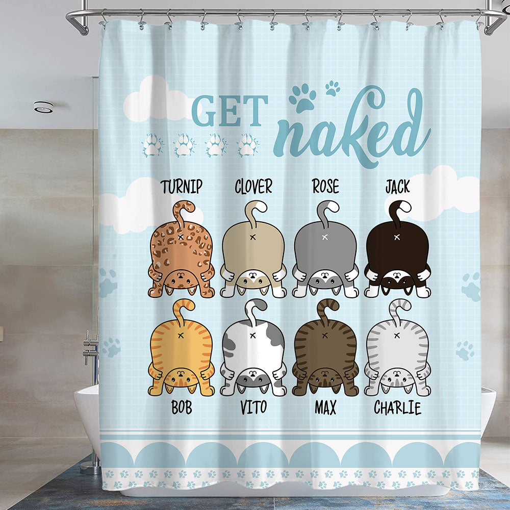 Get Naked -Personalized Cat Shower Curtain, Bathroom Decor, Gift For Kids - Jonxifon