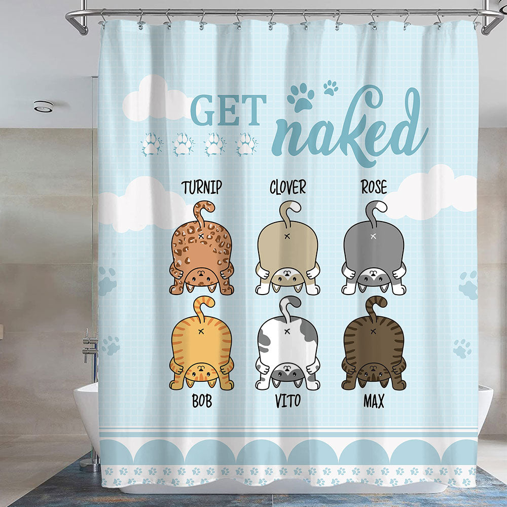 Get Naked -Personalized Cat Shower Curtain, Bathroom Decor, Gift For Kids - Jonxifon