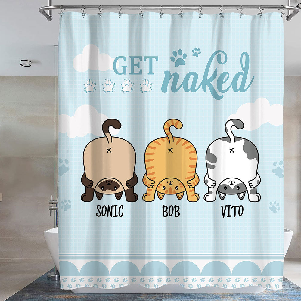 Get Naked -Personalized Cat Shower Curtain, Bathroom Decor, Gift For Kids - Jonxifon