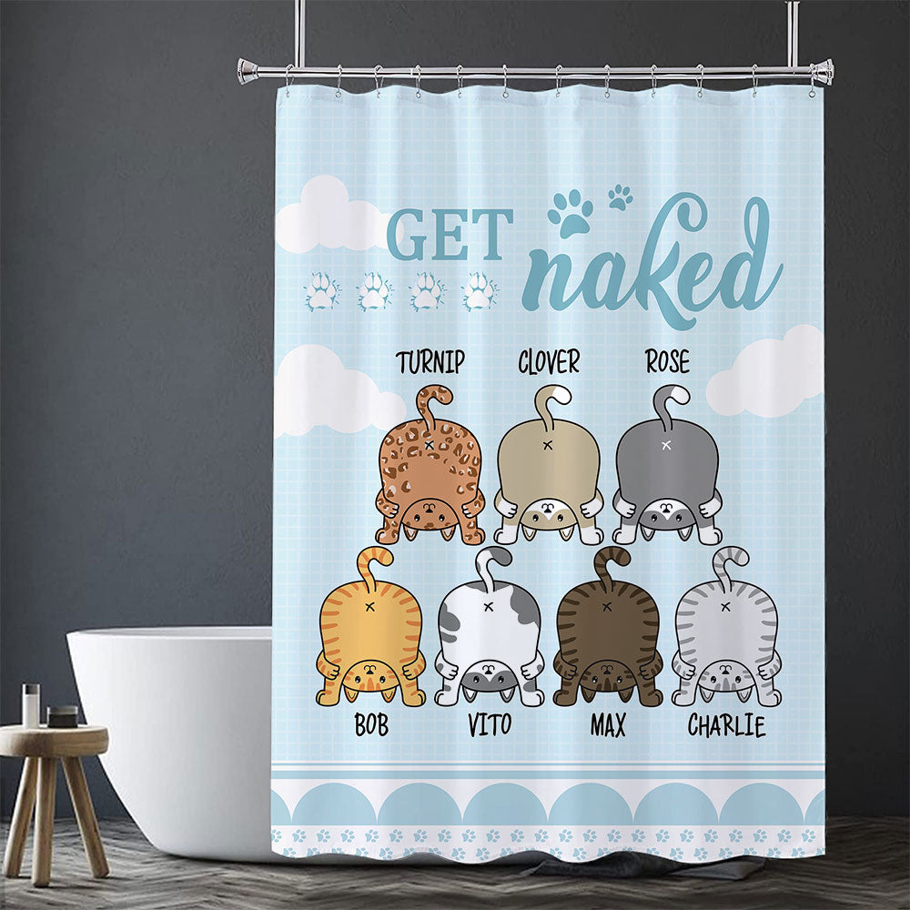 Get Naked -Personalized Cat Shower Curtain, Bathroom Decor, Gift For Kids - Jonxifon