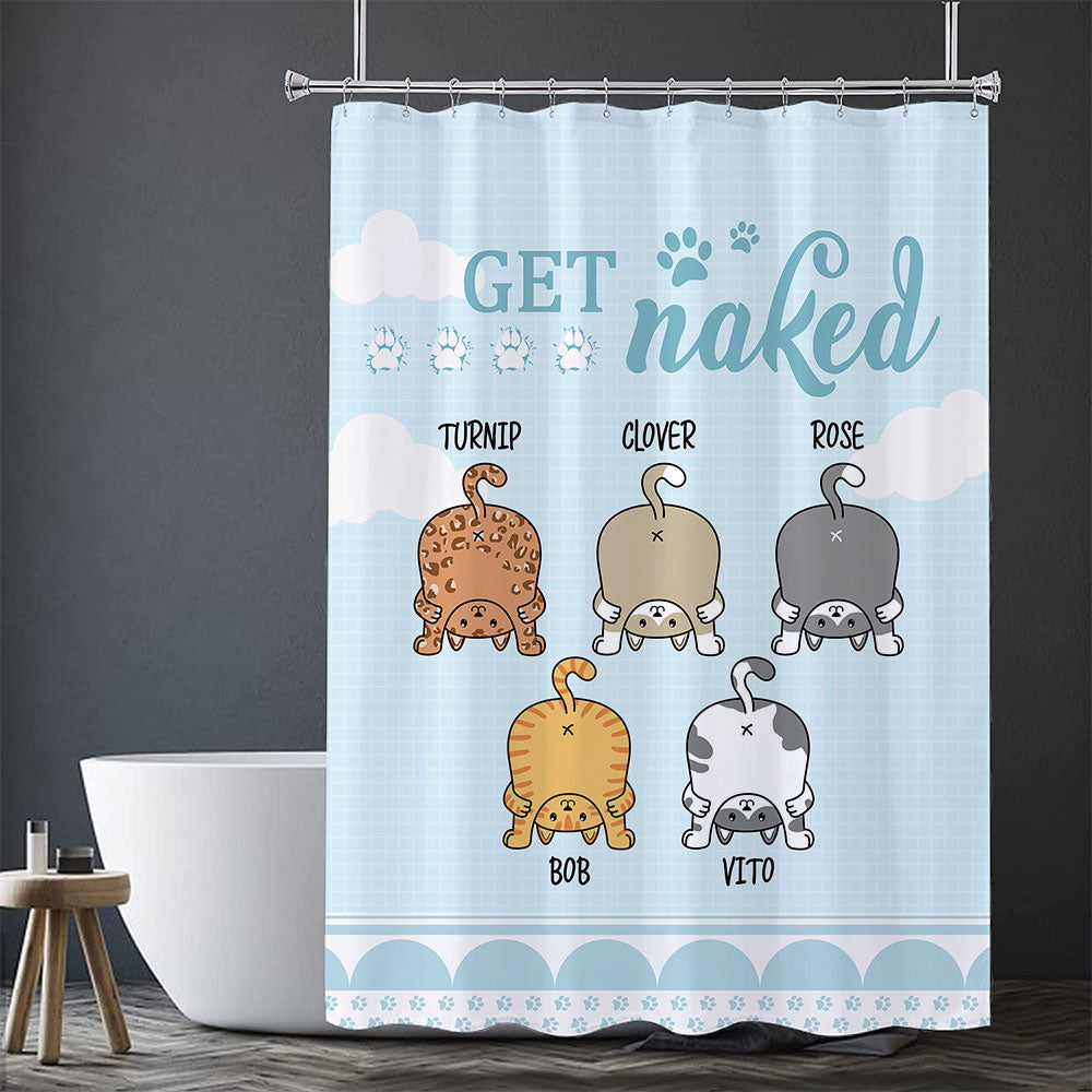 Get Naked -Personalized Cat Shower Curtain, Bathroom Decor, Gift For Kids - Jonxifon