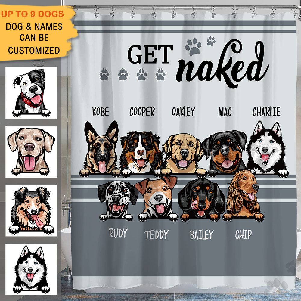 Get Naked -Personalized Dog Shower Curtain, Bathroom Decor, Gift For Kids - Jonxifon