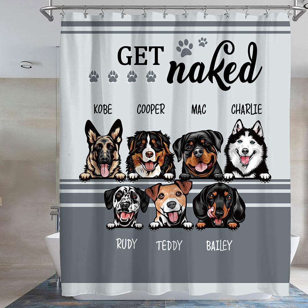 Get Naked -Personalized Dog Shower Curtain, Bathroom Decor, Gift For Kids - Jonxifon