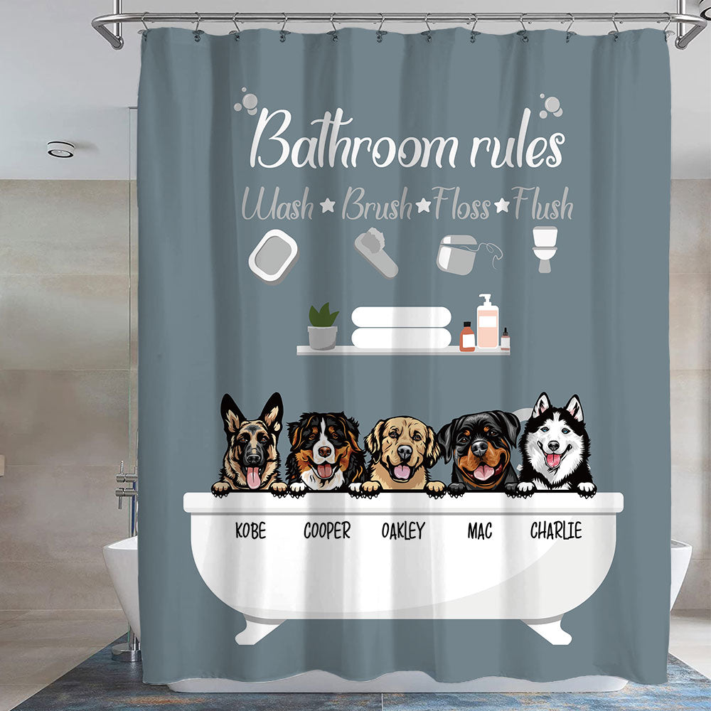 Bathroom Rules -Personalized Dog Shower Curtain, Bathroom Decor, Gift For Kids - Jonxifon