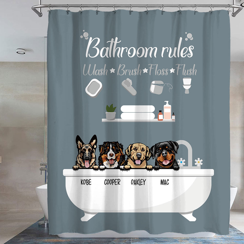 Bathroom Rules -Personalized Dog Shower Curtain, Bathroom Decor, Gift For Kids - Jonxifon