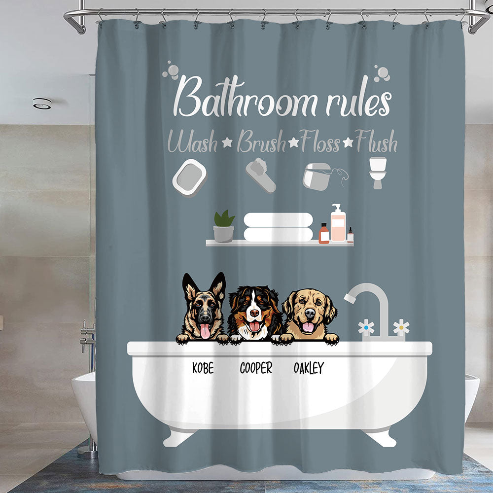 Bathroom Rules -Personalized Dog Shower Curtain, Bathroom Decor, Gift For Kids - Jonxifon