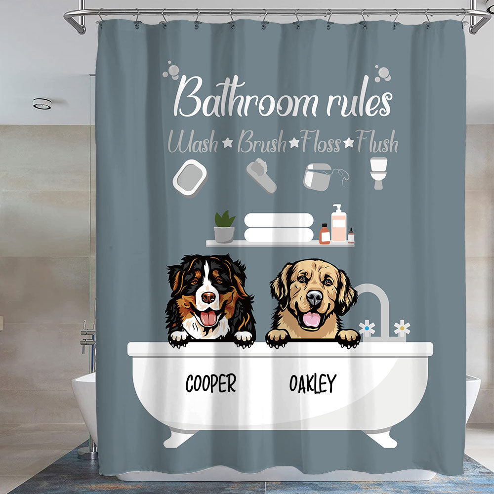 Bathroom Rules -Personalized Dog Shower Curtain, Bathroom Decor, Gift For Kids - Jonxifon