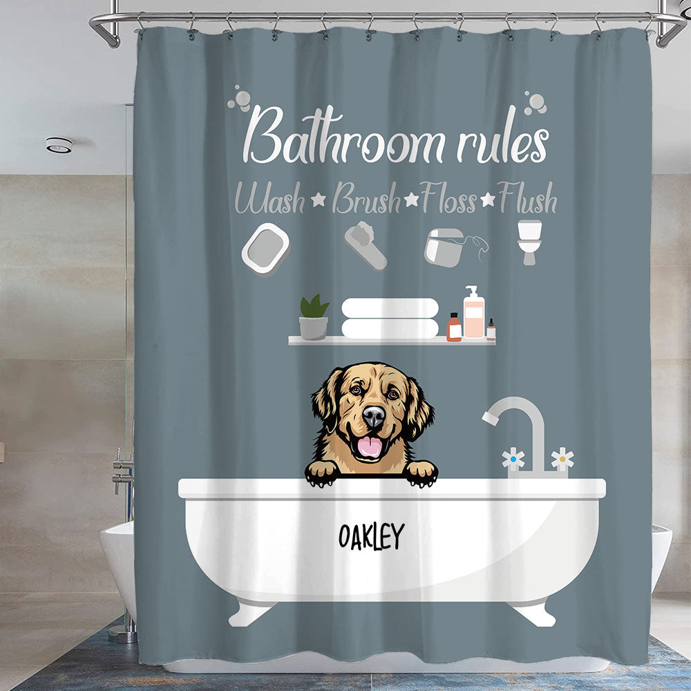 Bathroom Rules -Personalized Dog Shower Curtain, Bathroom Decor, Gift For Kids - Jonxifon